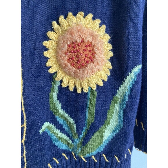 Stitches in Time Sunflower Cardigan Ramie Cotton SMALL Navy - Picture 3 of 7